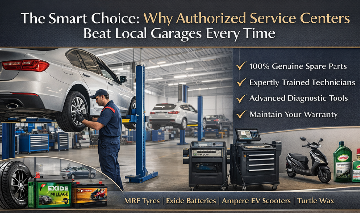 Mechanic working on a car at an authorized service center in Amravati