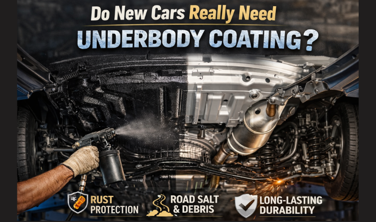 Applying anti-rust underbody coating to a car chassis at Hassonjee Automotives
