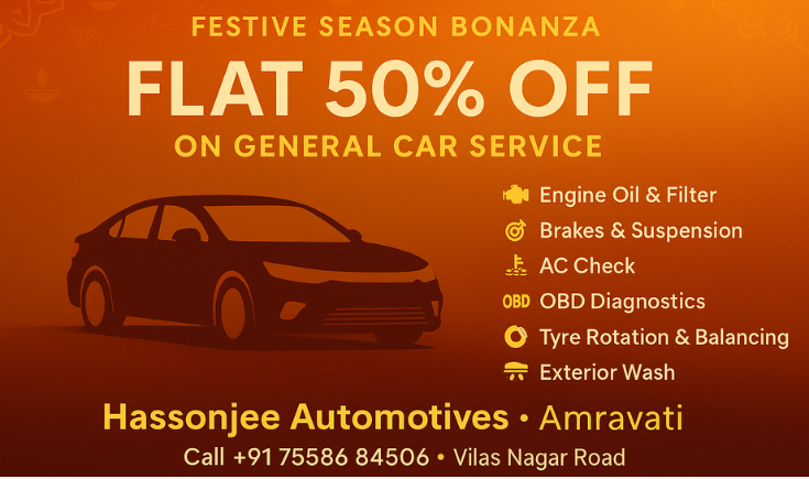 Festive season car service offer in Amravati - Flat 50% Off at Hassonjee Automotives