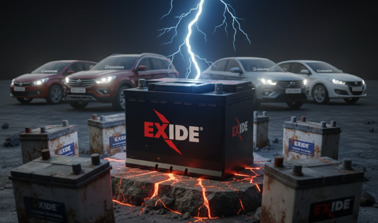 Technician installing a new Exide car battery at Hassonjee Automotives Amravati